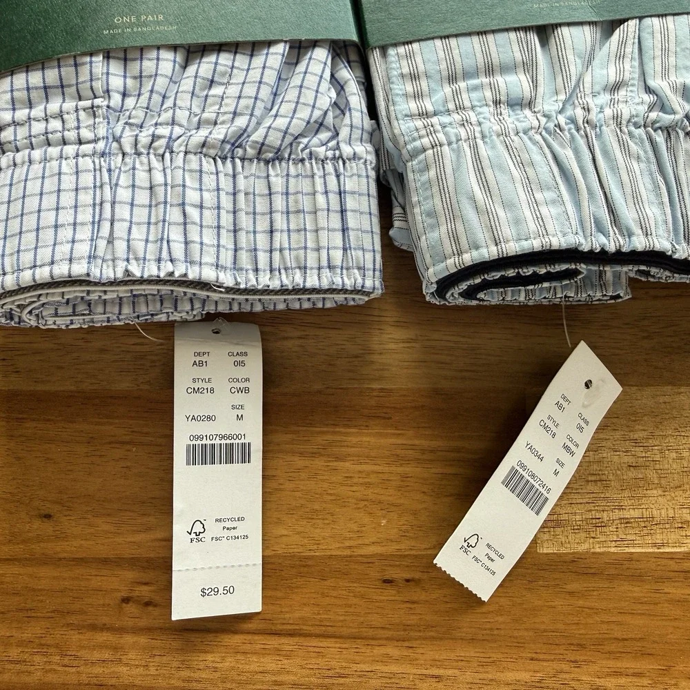 NWT Lot of 2 J Crew Woven Boxers Mens Sz M Underwear Plaid And Striped Cotton